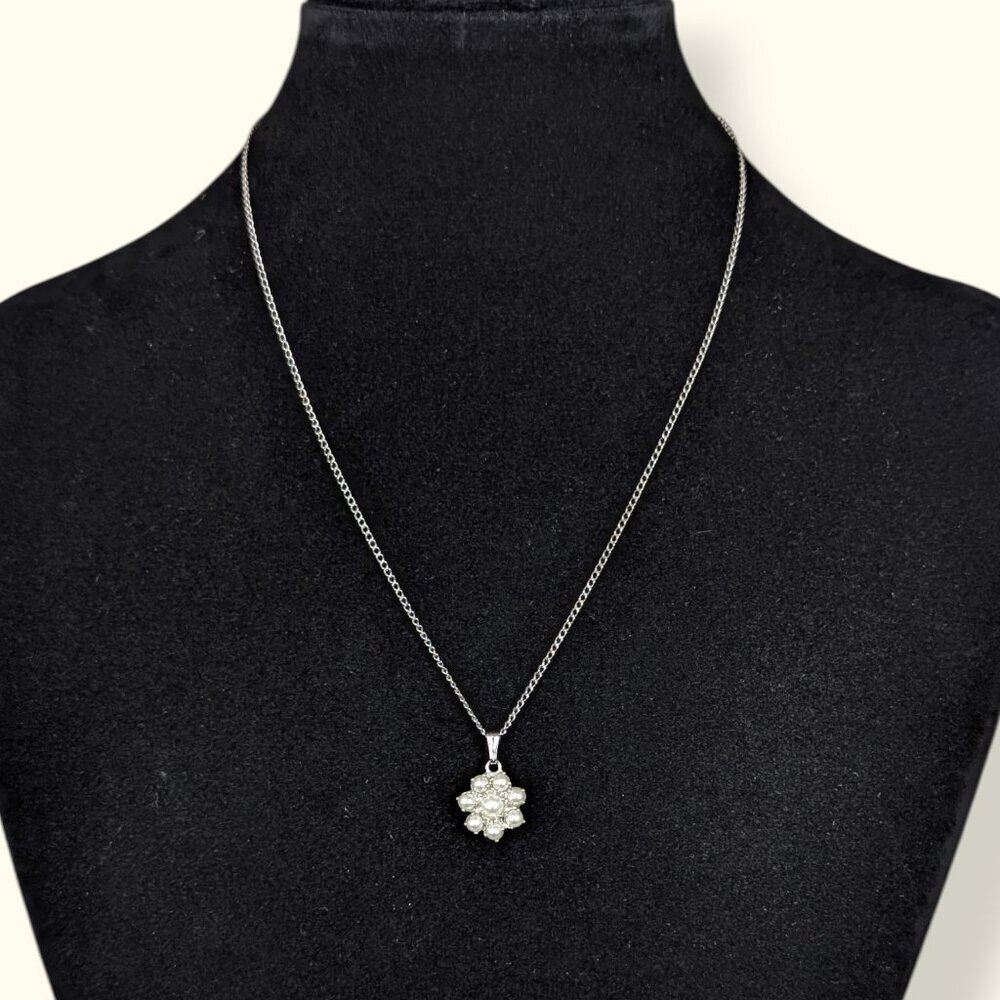 V. Sterling Faux Pearl Floral Pendant Necklace